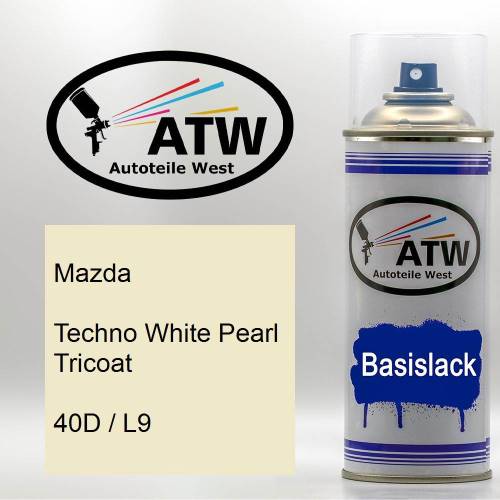 Mazda, Techno White Pearl Tricoat, 40D / L9: 400ml Sprühdose, von ATW Autoteile West.